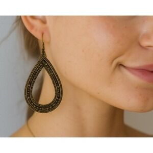 Hildie & Jo Oasis Women's Antique Brass Tone Beaded Dangle Teardrop Earrings